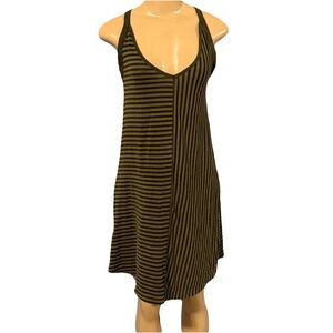Sandro green black striped scrappy v neck knee length dress 2